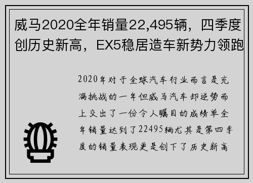 威马2020全年销量22,495辆，四季度创历史新高，EX5稳居造车新势力领跑者